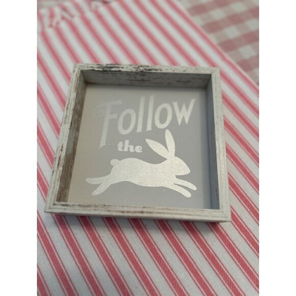 Farmhouse Easter Follow The Bunny Sign 6x6 - Picture 1 of 3